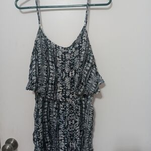 Olivaceous Sleeveless Romper. Adjustable Straps. Layered Ruffle top